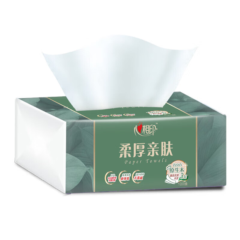 心相印柔厚亲肤三层100抽塑装纸面巾3包*1提3DT100