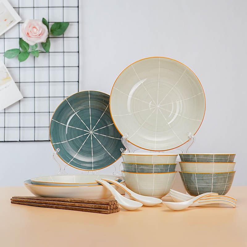 芈瓷墨灰22件套餐具