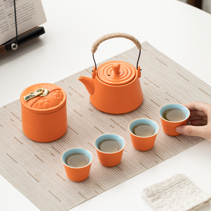 宏裕时夕·6头提梁壶4杯茶叶罐礼盒套装JHY-CJ-163桔