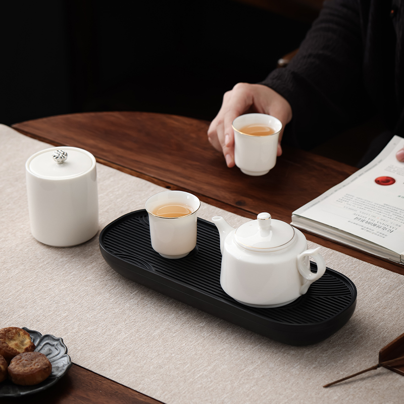 宏裕素雅·5头羊脂玉茶壶商务茶盘套装JHY-CJ-155