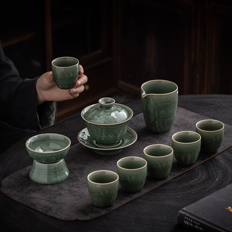 宏裕江山叠翠·10头青瓷盖碗礼盒套装JHY-CJ-169