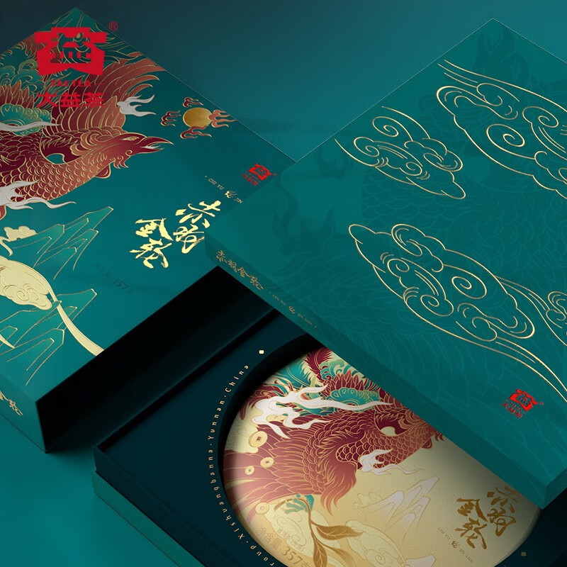 大益普洱茶饼茶六年陈料赤羽金轮生茶357g/饼茶叶礼盒