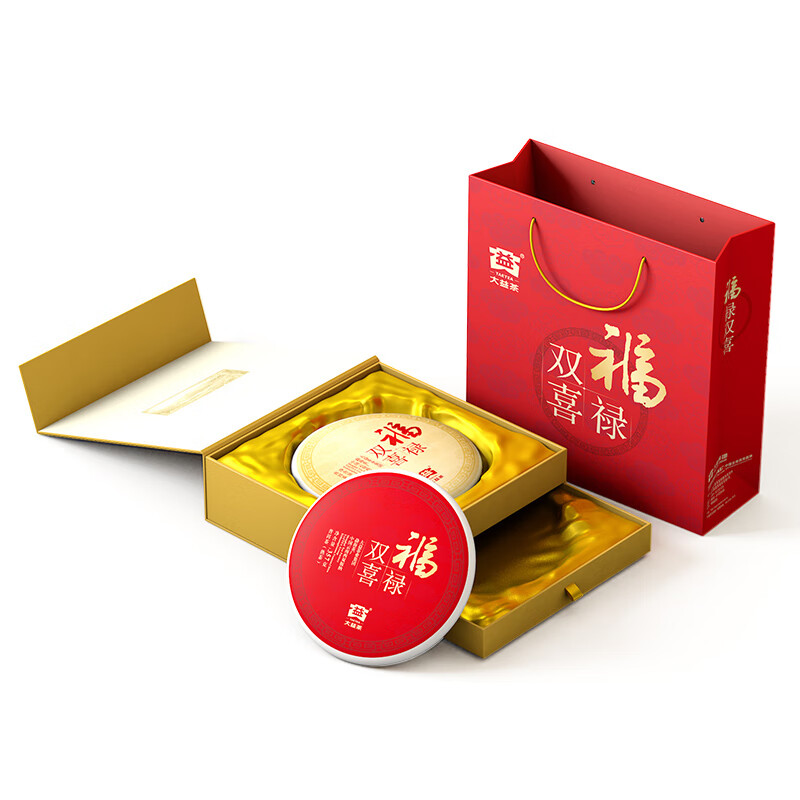 大益普洱茶饼茶福禄双喜生茶熟茶组合357g*2饼