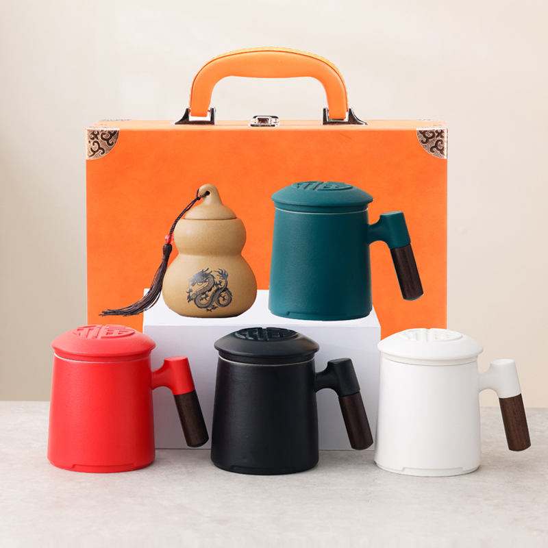 宏裕福禄·办公杯陶瓷茶叶罐礼盒套装JHY-CJ-150红色