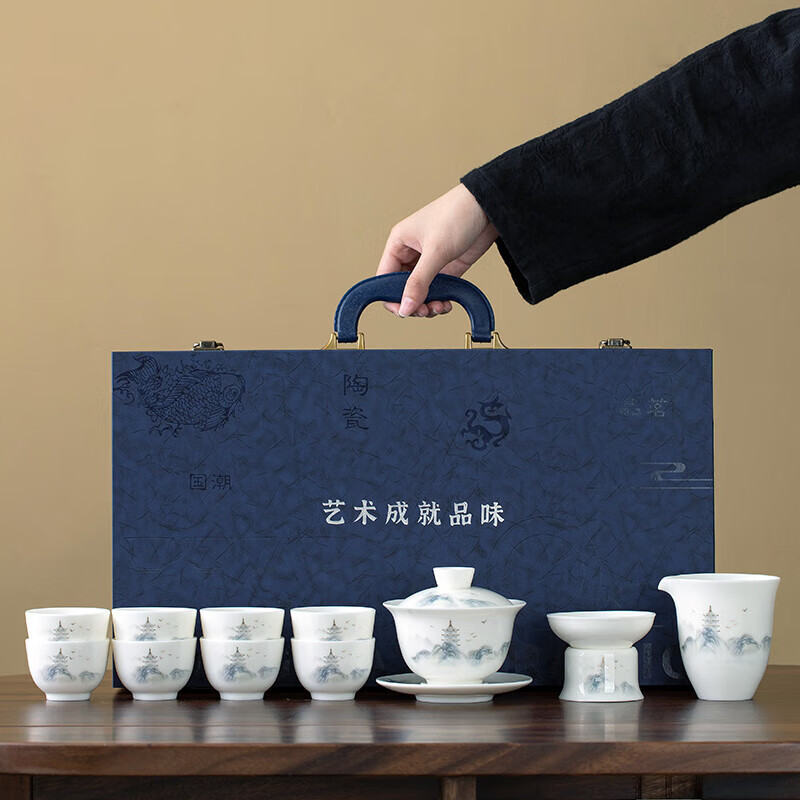 金镶玉黄鹤楼步步高升羊脂玉瓷套装