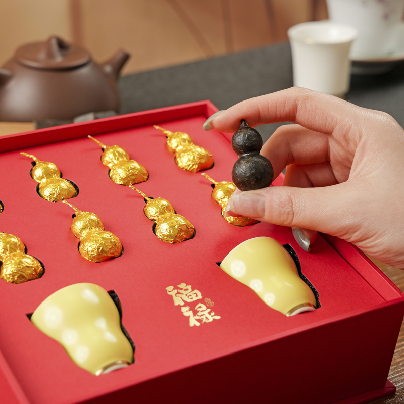 山生悦福禄茶叶中秋创意伴手礼盒葫芦形紧压茶