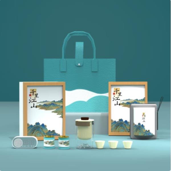 法诺厨创新玩法-千里江山小夜灯茶具-相框礼盒