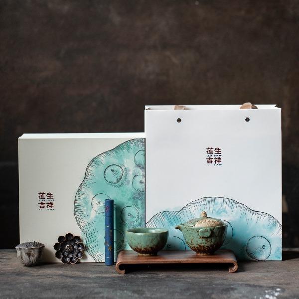 尾桥下窑莲生吉祥一人饮旅行茶具陶瓷窑变小套装节日伴手礼赠品