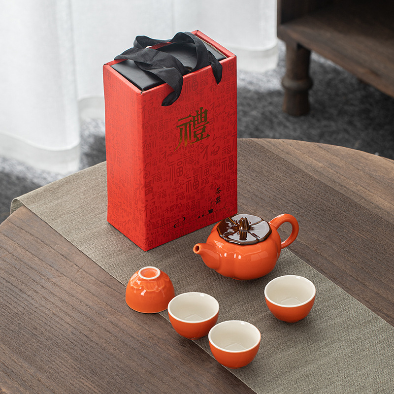 鹏翼柿柿如意茶具1壶4杯