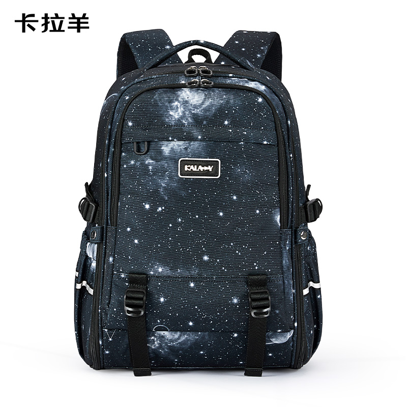 卡拉羊大容量超轻机能双肩包TX5113黑色星云