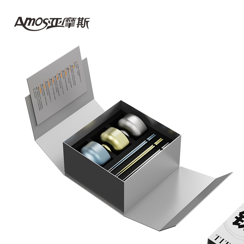 亚摩斯纯钛餐具三双碗筷礼盒套装AS-CJ33Z(Ti)