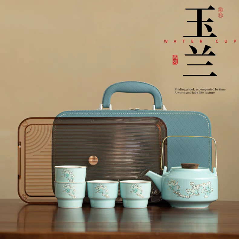 尾桥下窑枝上玉兰宫廷风鎏金提梁壶茶具套装茶室节日伴手礼品