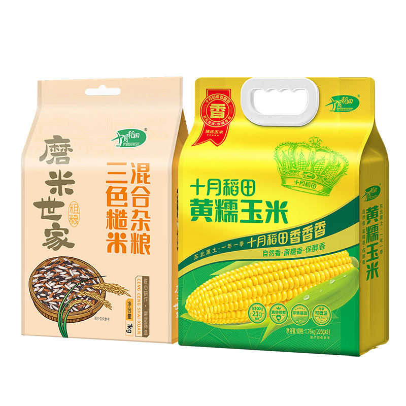 十月稻田三色糙米1kg+黃糯玉米1.76kg