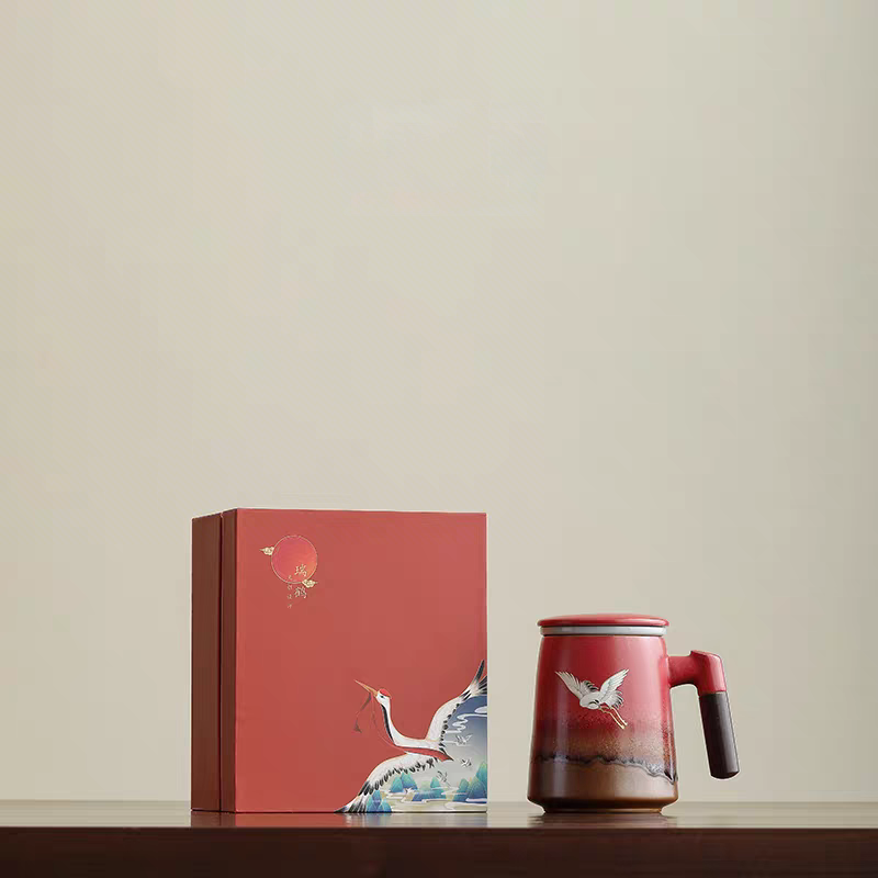 尾桥下窑故宫红瑞鹤复古窑变银斑泡茶杯商务会议礼品中秋节日赠品