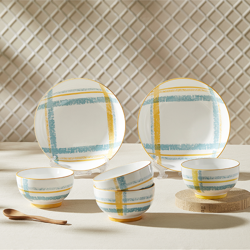 釉夏蓝屿晴格陶瓷餐具六件套Y-LY/L6