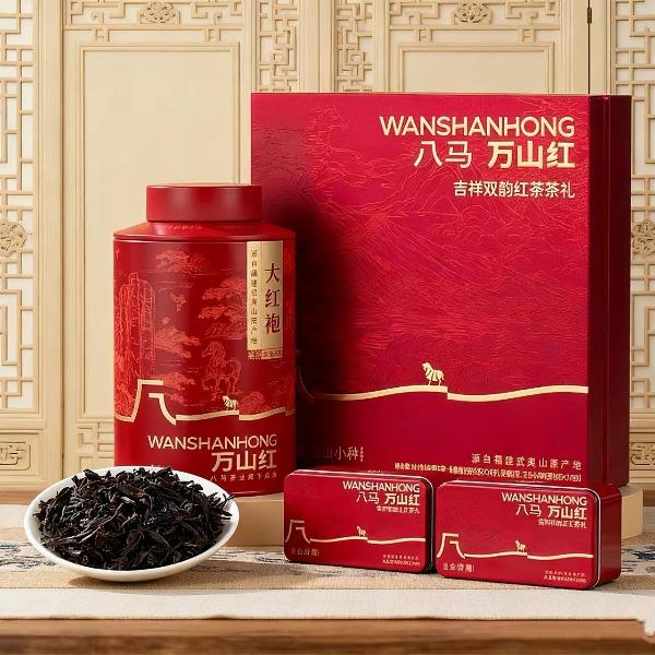 八马吉祥双韵红茶192克礼盒装+单罐多好运大红袍80克组合装