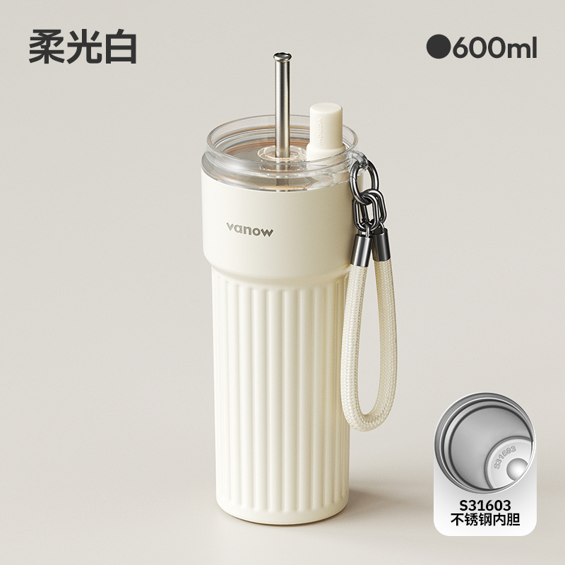 Vanow条纹吸管咖啡杯600mlVO-TW60XG