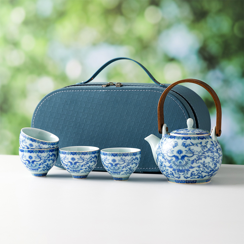 尾橋下窯復(fù)古還原燒青花纏枝蓮旅行茶具小套裝商務(wù)會(huì)議開業(yè)禮品