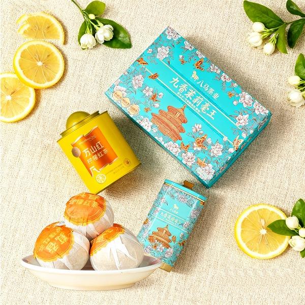 八马多三朵花茶·九香茉莉毫王+单罐八马真香柠檬红茶200克