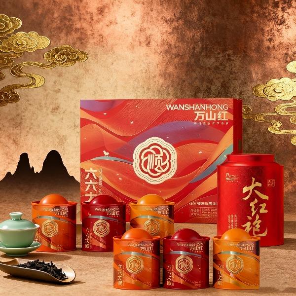 八马六六大顺组合茶礼304克+单罐真实在系列-大红袍300克