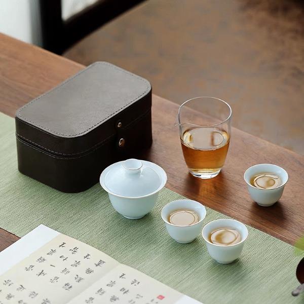 尾桥下窑影青玉瓷悦己旅行茶碗小套装开业礼品会议礼品年会伴手礼