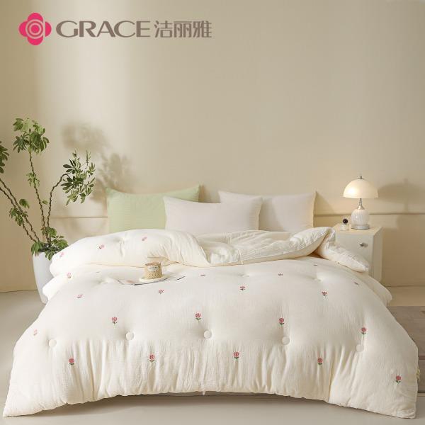潔麗雅（Grace)郁金香.全棉刺繡大豆四季被