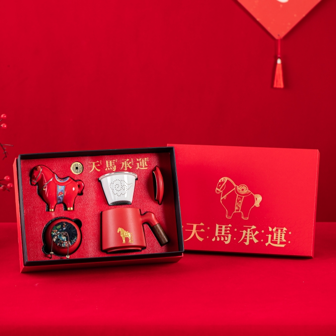 开门红年会茶具礼品天马承运办公杯摆件三件套