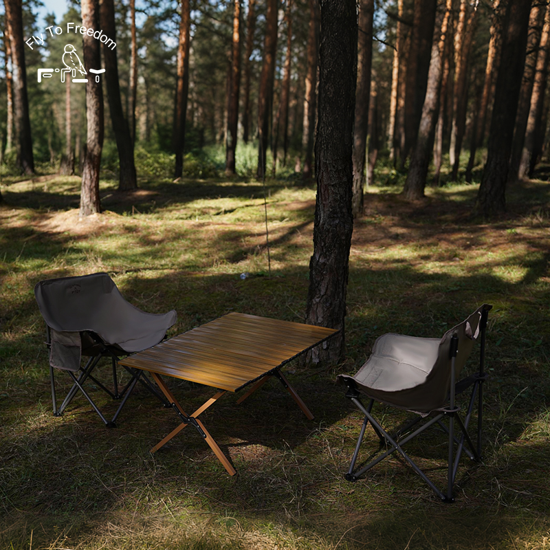 FTLY飞图乐月亮椅木纹蛋卷桌三件套ZDZY1801