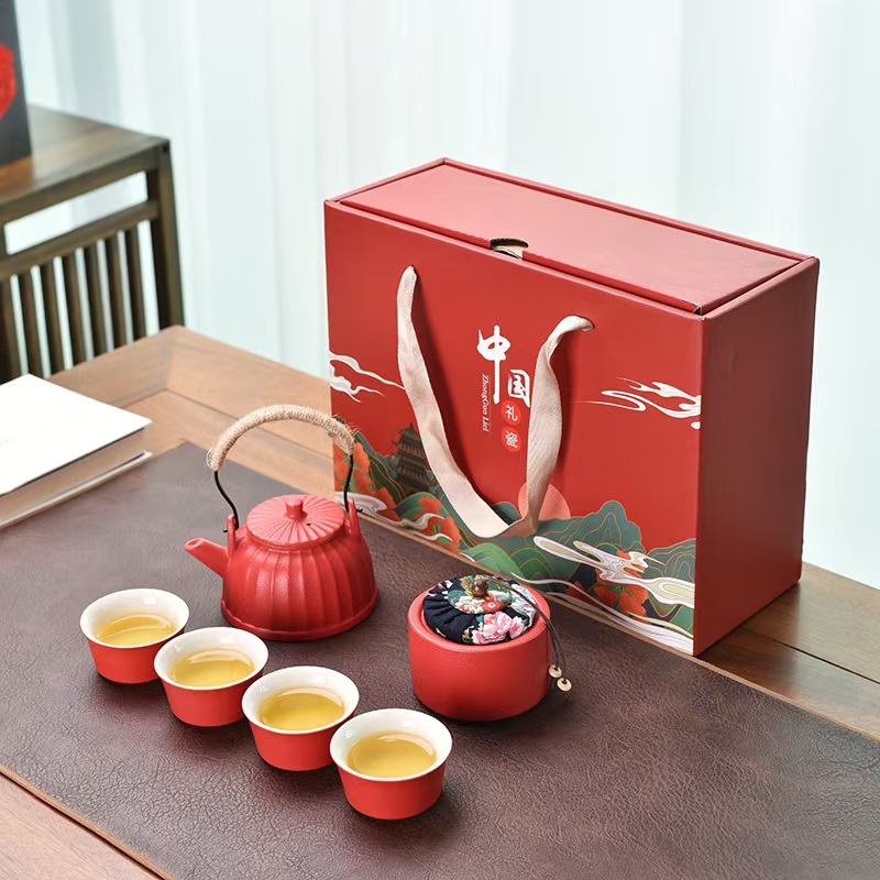 鵬翼開門紅6頭浮雕提梁壺茶具大套裝