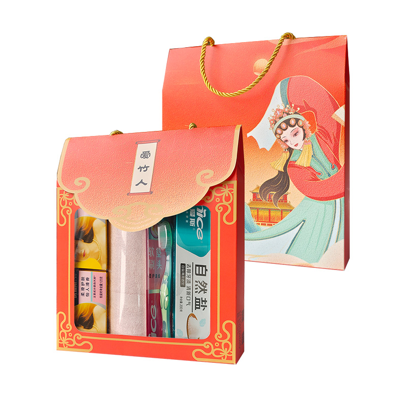 爱竹人红韵礼盒毛巾牙刷牙膏香皂5件套A03