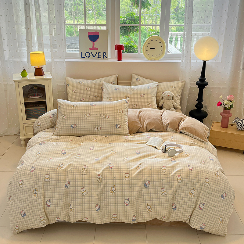 花花公子-家紡-全棉+牛奶絨印花保暖秋冬四件套