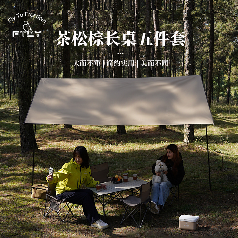 FTLY飞图乐茶松棕-折叠桌椅长桌五件套ZDZY1602