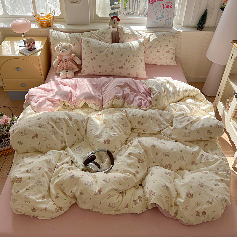 花花公子-家紡-古法水洗棉小清新印花四件套