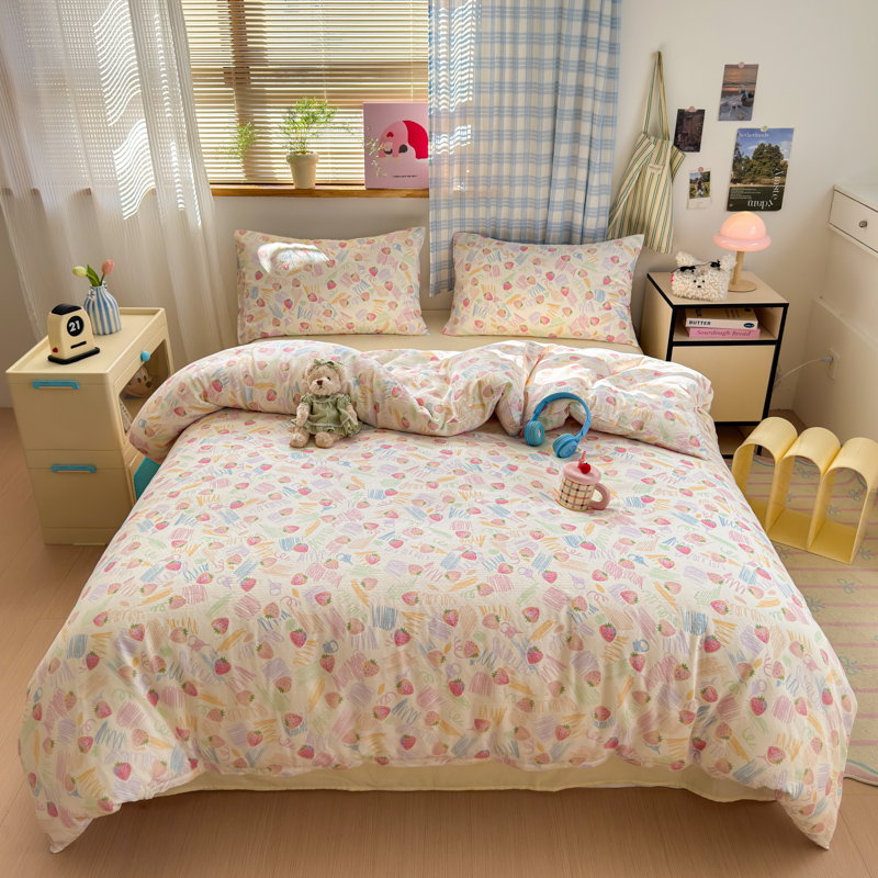 花花公子-家紡-新疆棉全棉雙層紗小清新四件套-花開半夏