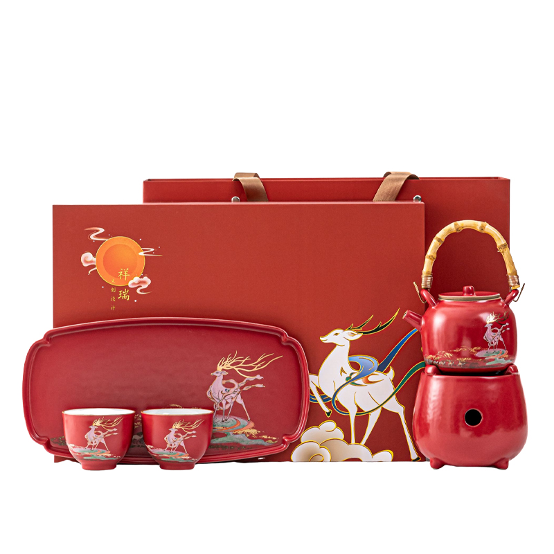 尾桥下窑敦煌文创一鹿呈祥煮茶壶茶具套装开门红伴手礼年会礼品
