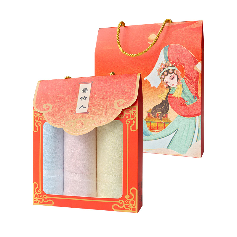 爱竹人竹纤维迷你毛巾红韵礼盒3条装A01