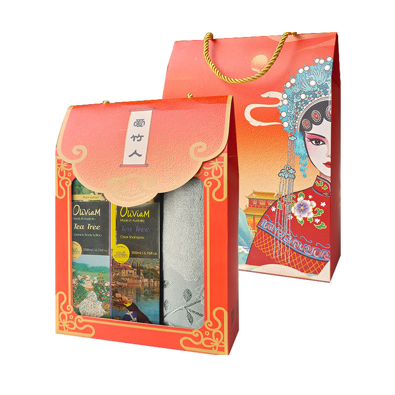 爱竹人红韵礼盒毛巾身体乳洗发水3件套B10