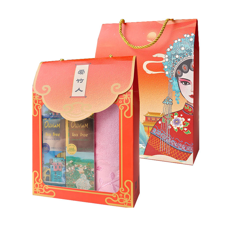 爱竹人红韵礼盒毛巾身体乳沐浴乳3件套B09