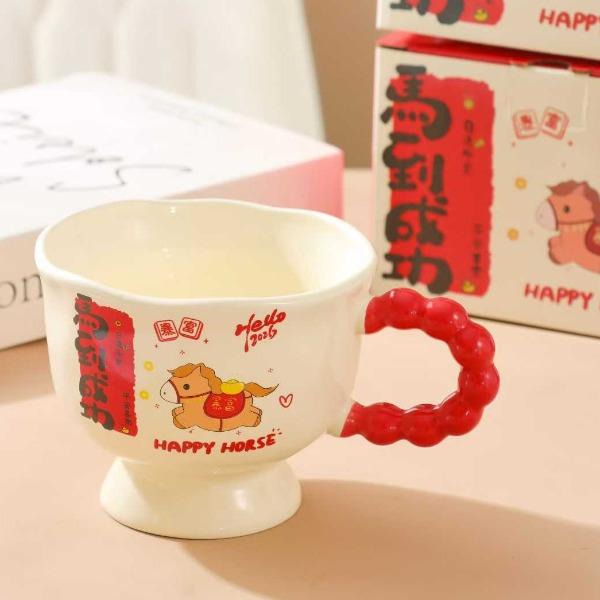 錦知興-馬到成功，可愛熊貓，花束珠把杯