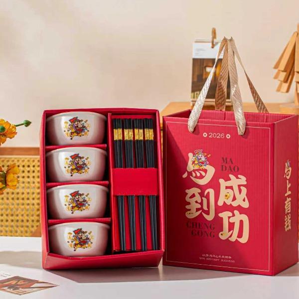 錦知興-馬上有錢4碗筷餐具套裝開門紅餐具