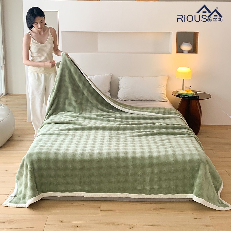 蕊絲坊家紡?fù)媒q長毛雙面泡泡絨毛毯180*200cm