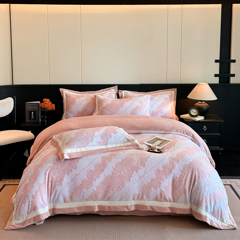 百麗安娜牛奶絨全消光四件套悠暇系列--意境粉