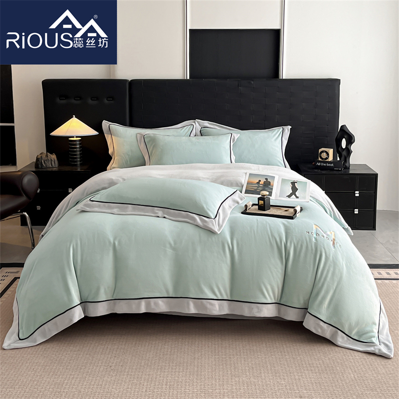 蕊丝坊家纺新款牛奶绒宽边四件套-玛利亚