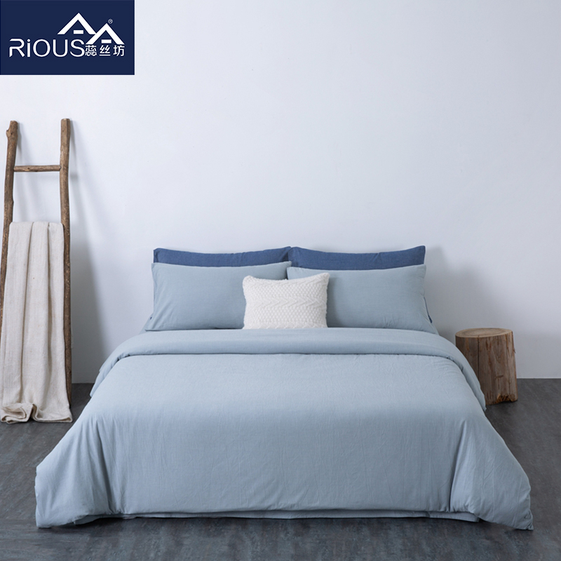蕊絲坊家紡全棉純色色織水洗棉床單四件套