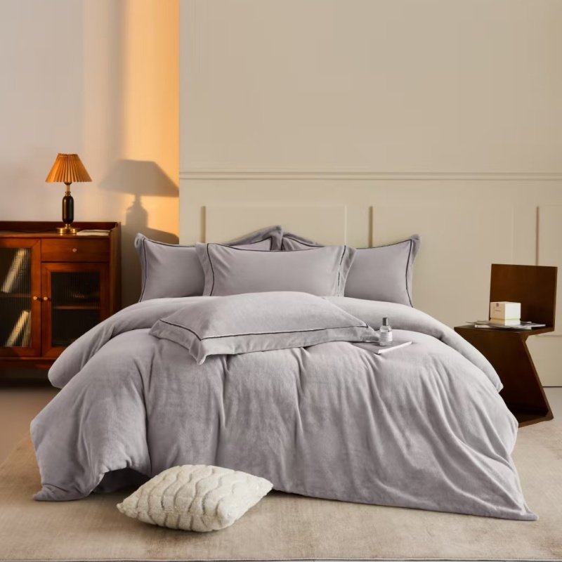 蕊丝坊家纺甄选亲肤加厚牛奶绒纯色床单四件套