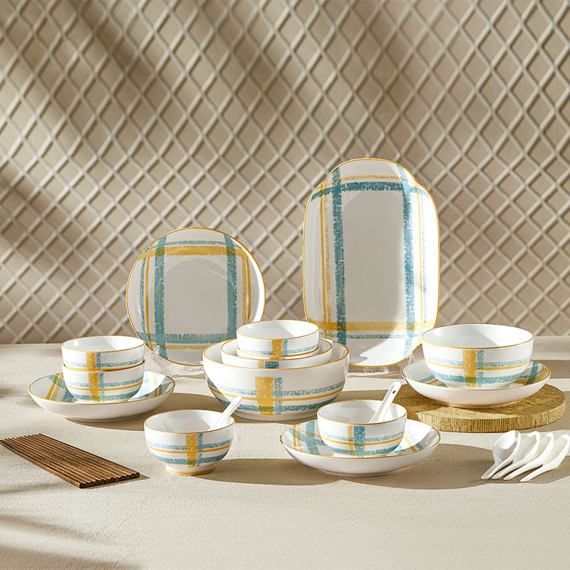 釉夏藍(lán)嶼晴格陶瓷餐具二十六件套