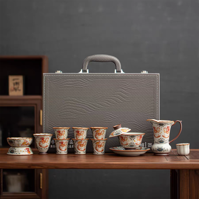 鵬翼馬年開門紅馬上有錢、金桂獻(xiàn)鯉亞黃汝窯茶具大套裝