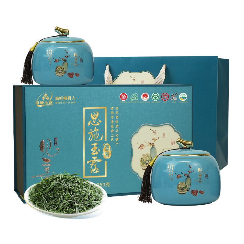 茶马世家双喜临门一级恩施玉露描金双瓷罐礼盒装250g