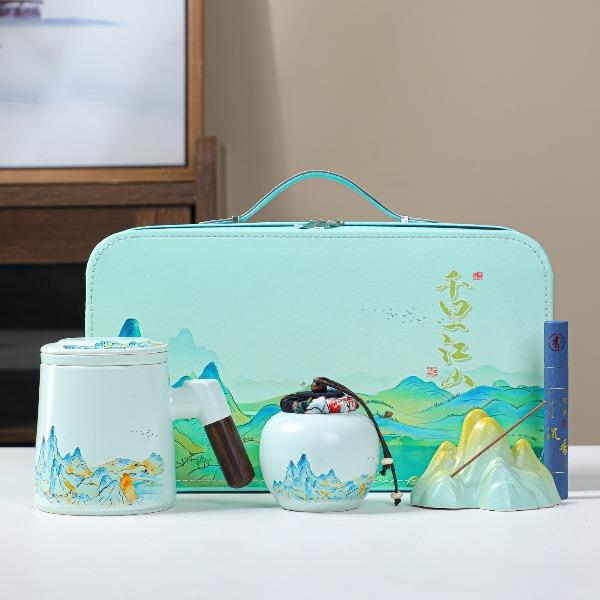 瓷語花香千里江山辦公杯套裝