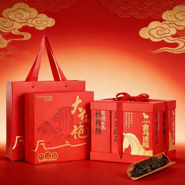 八馬萬(wàn)山紅紅韻金馬茶禮（巖茶大紅袍+糕點(diǎn)曲奇餅干禮盒）